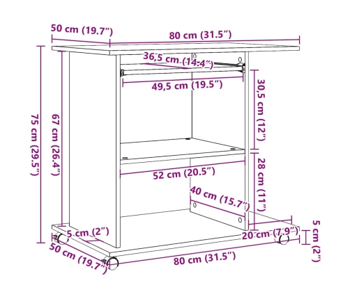 Mesa de ordenador madera contrachapada madera vieja 80x50x75 cm