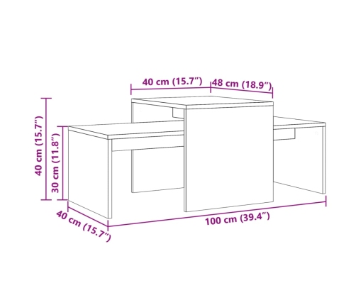 Set mesas de centro madera ingeniería envejecida 100x48x40 cm