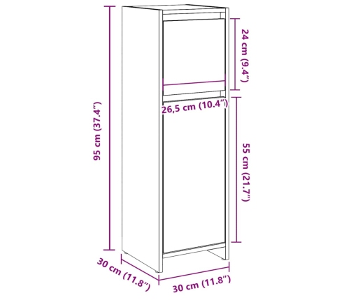 Armario de baño madera contrachapada gris 30x30x95 cm