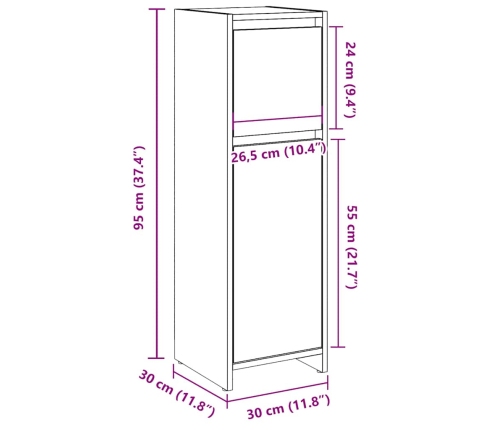 Armario de baño madera contrachapada envejecida 30x30x95 cm