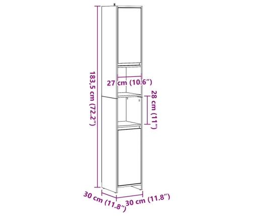 Armario de baño madera de ingeniería envejecida 30x30x183,5 cm