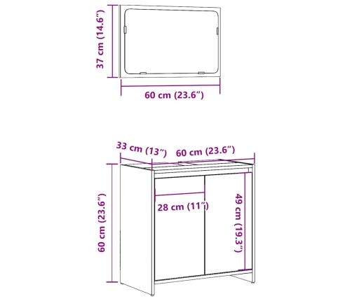 Juego de muebles de baño 2 piezas madera ingeniería envejecida