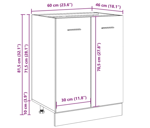 Armario inferior madera ingeniería roble artisan 60x46x81,5 cm