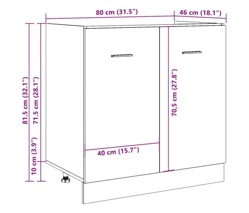 Armario debajo fregadero madera contrachapada gris 80x46x81,5cm