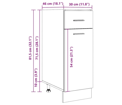 Armario inferior cajón madera roble artisan 30x46x81,5 cm