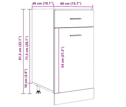 Armario inferior cajón cocina madera envejecida 40x46x81,5cm