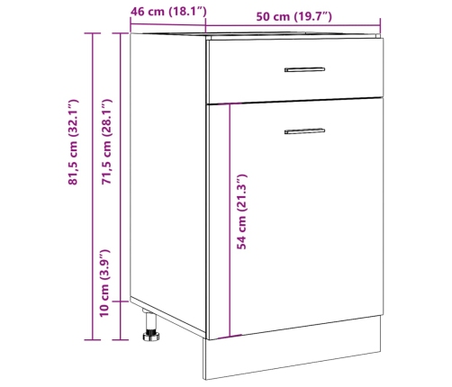 Armario inferior cajón cocina madera envejecida 50x46x81,5 cm