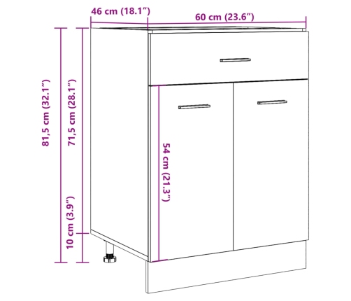 Armario inferior madera ingeniería roble artisan 60x46x81,5 cm