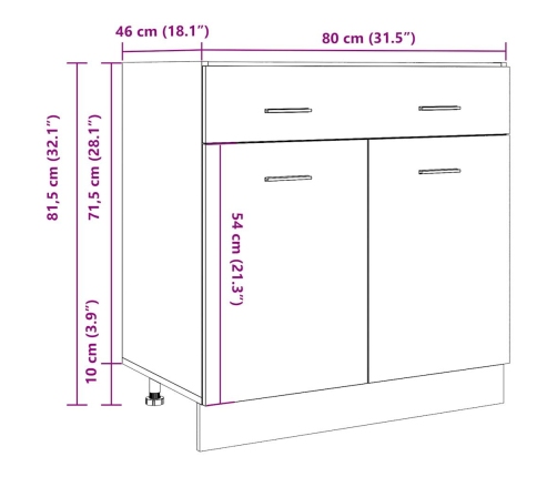 Armario inferior cajón contrachapada gris hormigón 80x46x81,5cm