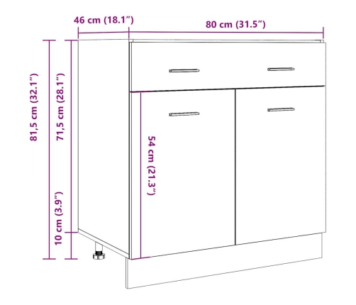 Armario inferior cajón madera roble artisan 80x46x81,5 cm