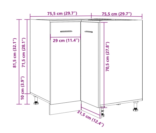 Armario cocina madera ingeniería roble artisan 75,5x75,5x81,5cm