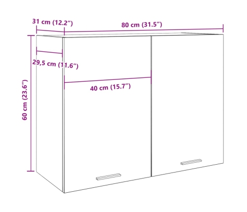 Armario colgante madera de ingeniería envejecida 80x31x60 cm