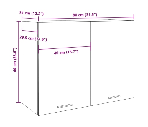 Armario colgante madera de ingeniería roble artisan 80x31x60 cm