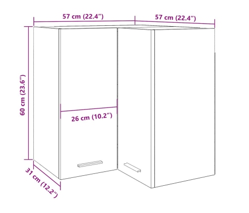 Armario colgante de esquina madera envejecida 57x57x60 cm