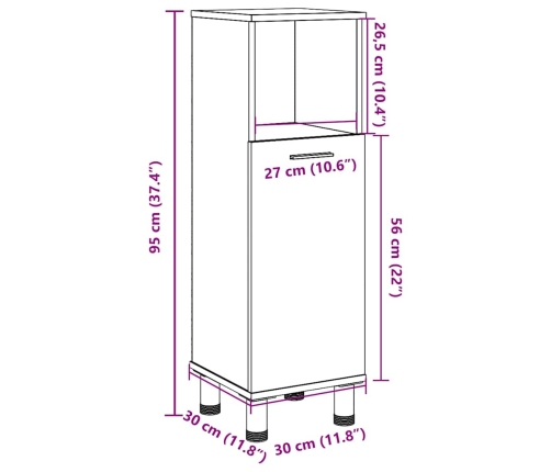 Armario de baño madera contrachapada gris 30x30x95 cm