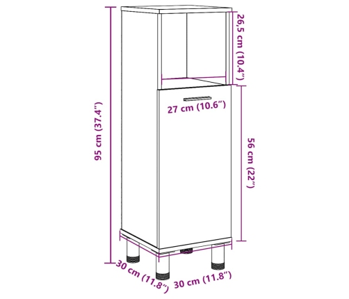 Armario de baño madera contrachapada envejecida 30x30x95 cm