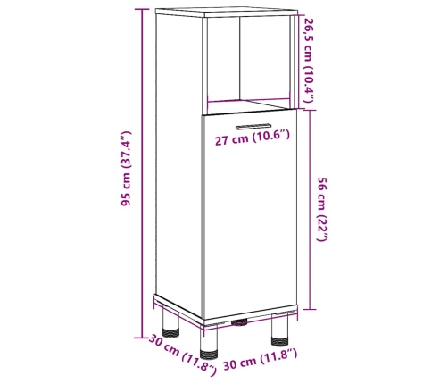 Armario de baño madera contrachapada roble artisan 30x30x95 cm