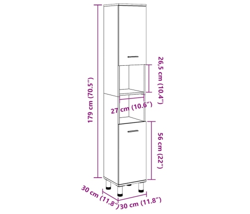 Armario de baño madera contrachapada envejecida 30x30x179 cm