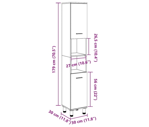 Mueble de baño madera de ingeniería roble artisan 30x30x179 cm