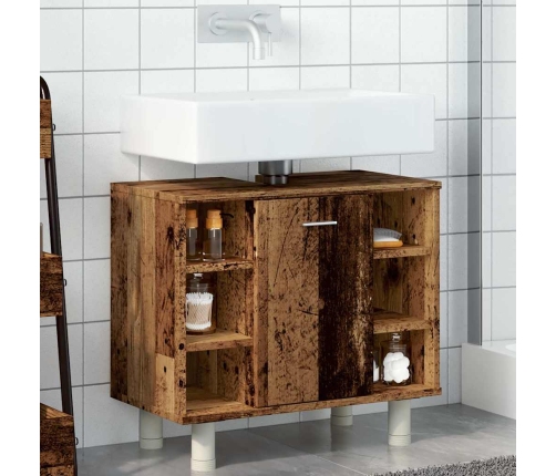 Armario de baño madera contrachapada envejecida 60x32x53,5 cm