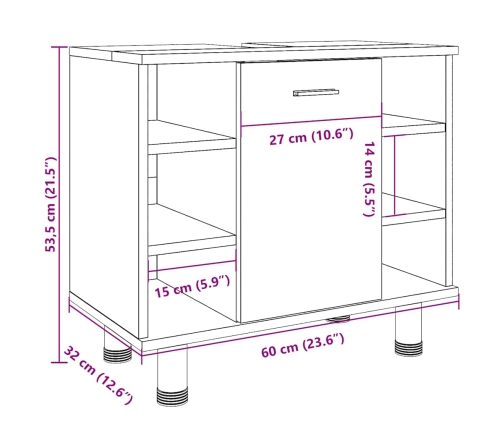 Armario de baño madera contrachapada envejecida 60x32x53,5 cm