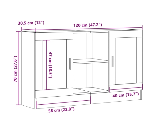 Aparador de madera ingeniería envejecida negro 120x30,5x70 cm