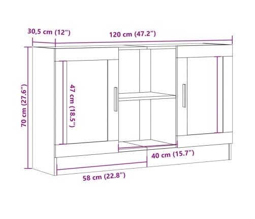 Aparador de madera ingeniería envejecida negro 120x30,5x70 cm