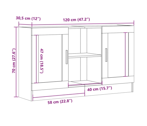 Aparador de madera de ingeniería roble artisan 120x30,5x70 cm