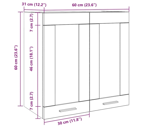 Armario de pared para cocina con puerta cristal envejecida