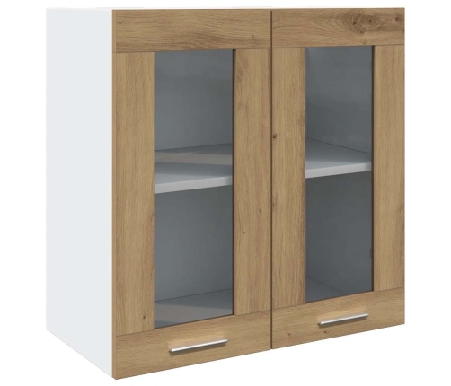 Armario de pared para cocina con puerta cristal roble artesanal