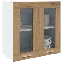 Armario de pared para cocina con puerta cristal roble artesanal