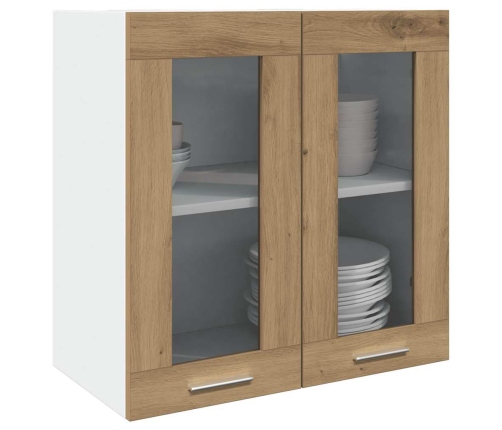 Armario de pared para cocina con puerta cristal roble artesanal