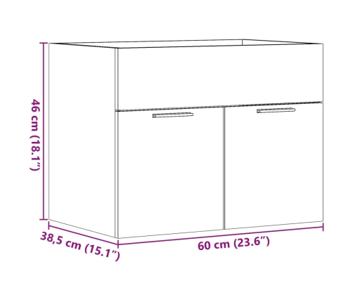 Armario para lavabo contrachapada color roble 60x38,5x46 cm