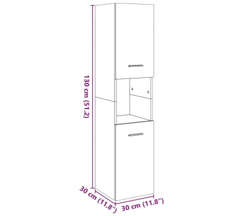 Armario pared baño madera ingeniería gris hormigón 30x30x130 cm