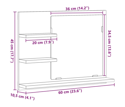 Espejo mueble de cuarto de baño gris hormigón 60x10,5x45 cm