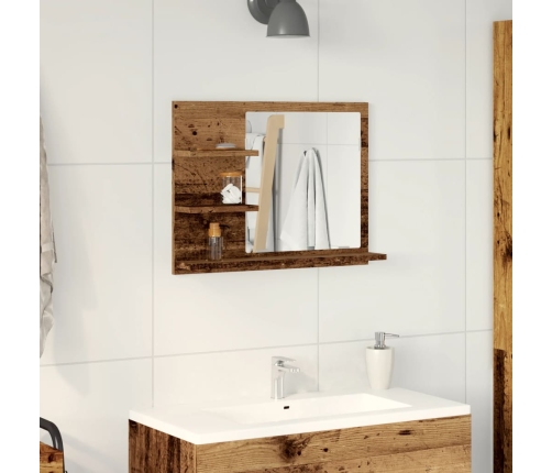 Espejo mueble de cuarto de baño madera envejecida 60x10,5x45 cm