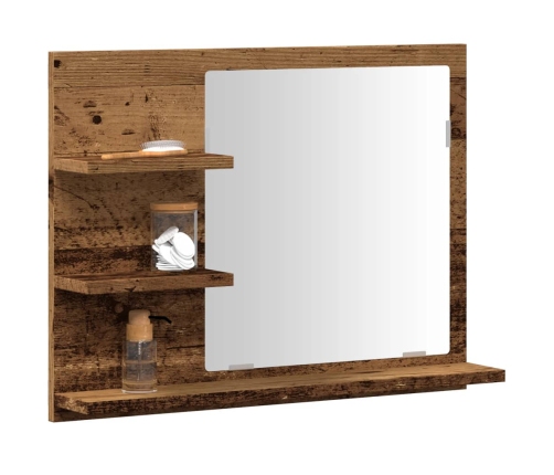 Espejo mueble de cuarto de baño madera envejecida 60x10,5x45 cm