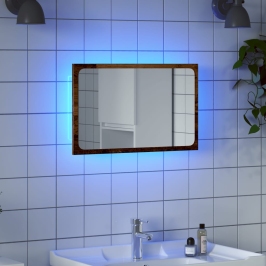 Espejo de baño con luz LED madera envejecida 60x8,5x38 cm