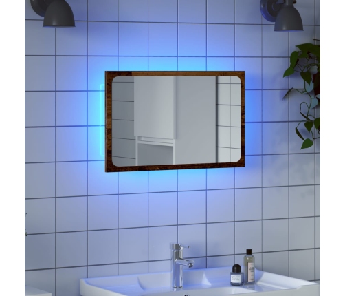 Espejo de baño con luz LED madera envejecida 60x8,5x38 cm