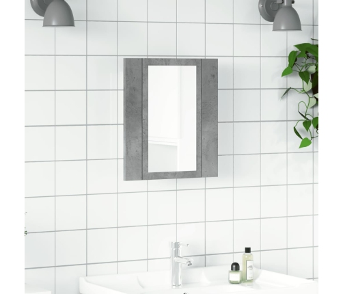 Armario de baño con espejo LED madera gris hormigón 40x12x45 cm