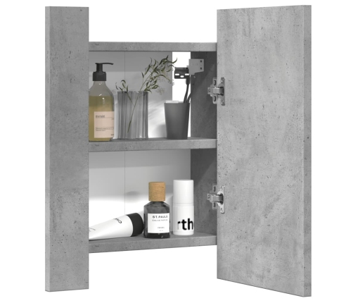 Armario de baño con espejo LED madera gris hormigón 40x12x45 cm