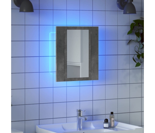 Armario de baño con espejo LED madera gris hormigón 40x12x45 cm