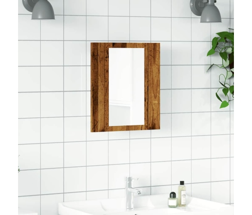 Armario de baño con espejo LED madera envejecida 40x12x45 cm