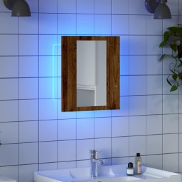 Armario de baño con espejo LED madera envejecida 40x12x45 cm