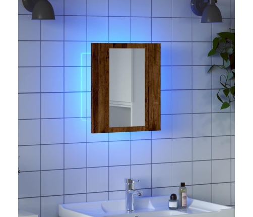 Armario de baño con espejo LED madera envejecida 40x12x45 cm