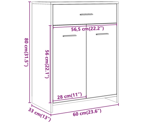 Armario de baño madera contrachapada gris hormigón 60x33x80 cm