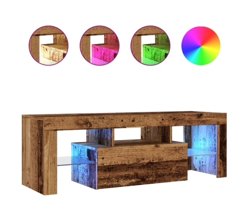 Mueble TV luces LED madera ingeniería envejecida 120x36,5x40 cm