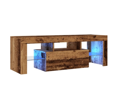 Mueble TV luces LED madera ingeniería envejecida 120x36,5x40 cm