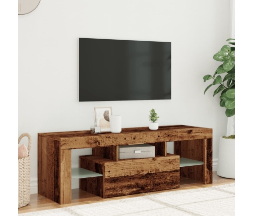 Mueble TV luces LED madera ingeniería envejecida 120x36,5x40 cm