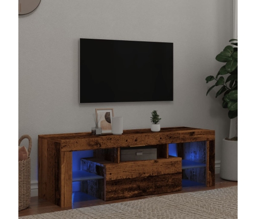 Mueble TV luces LED madera ingeniería envejecida 120x36,5x40 cm